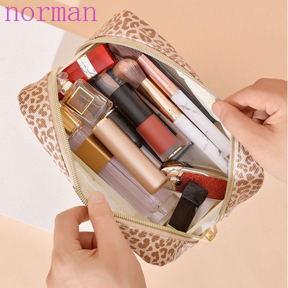 NORMAN Túi Đựng Đồ Trang Điểm Sức Chứa Lớn Họa Tiết Da Báo Dễ Thương Cho Nữ