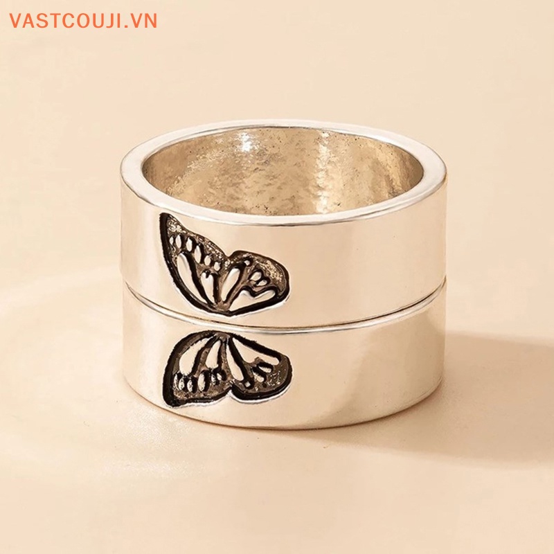 Bộ 2 Nhẫn Xếp Chồng Lên Nhau Họa Tiết Bướm Phong Cách Gothic Thời Trang Cho Cặp Đôi / Chị Em Gái