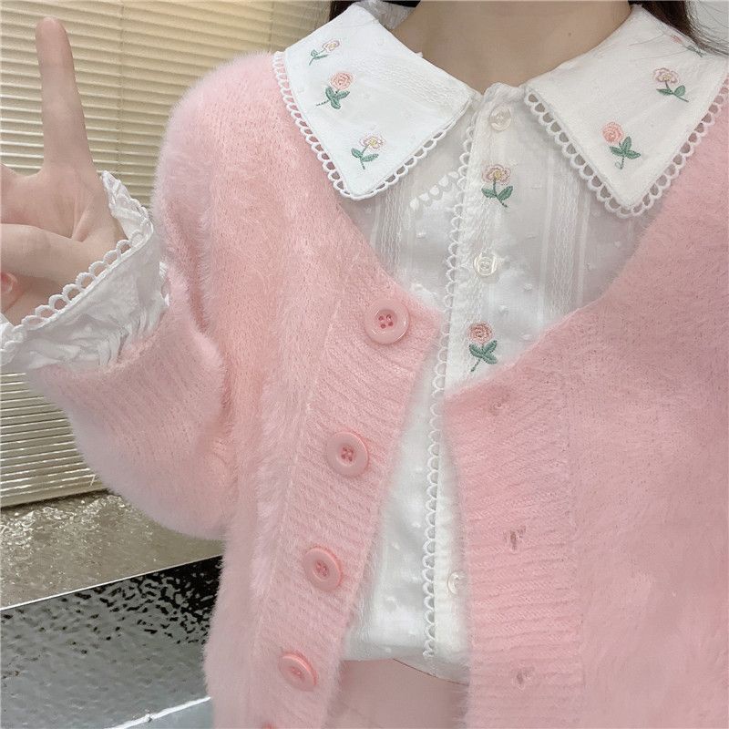 Áo Sơ Mi Cotton Tay Dài Cổ Búp Bê Thêu Họa Tiết Phong Cách Nhật Bản Thời Trang Mùa Xuân Cho Nữ