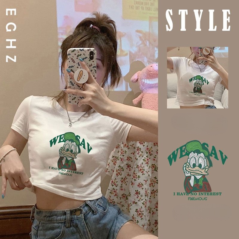 Y2k Áo Baby Tee Thun Croptop Nữ  Ngắn Tay Dáng Ôm Eo Cao In Họa Tiết Thời Trang Mùa Hè Kiểu Mới