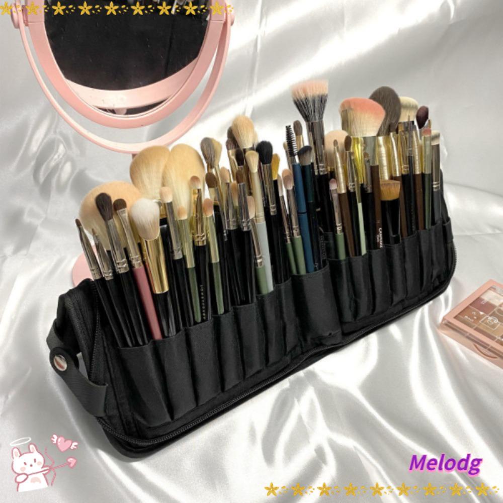 MELODG Túi Da PU 29 Lỗ Đựng Cọ Trang Điểm Đa Năng Chống Thấm Nước Có Thể Gấp Gọn Cho Nữ