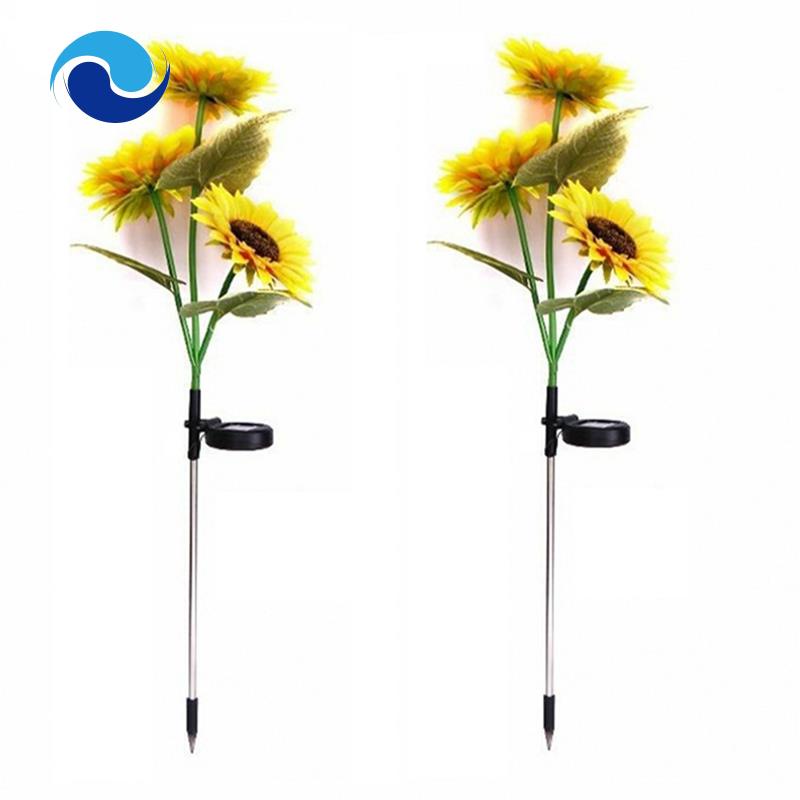 Đèn LED 3 Đầu Hình Hoa Hướng Dương Chống Nước Trang Trí Lối Đi Sân Vườn