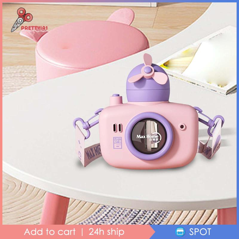 Bình Nước Hình Máy Ảnh Dung Tích 550ml Có Ống Hút Và Dây Đeo Cho Bé