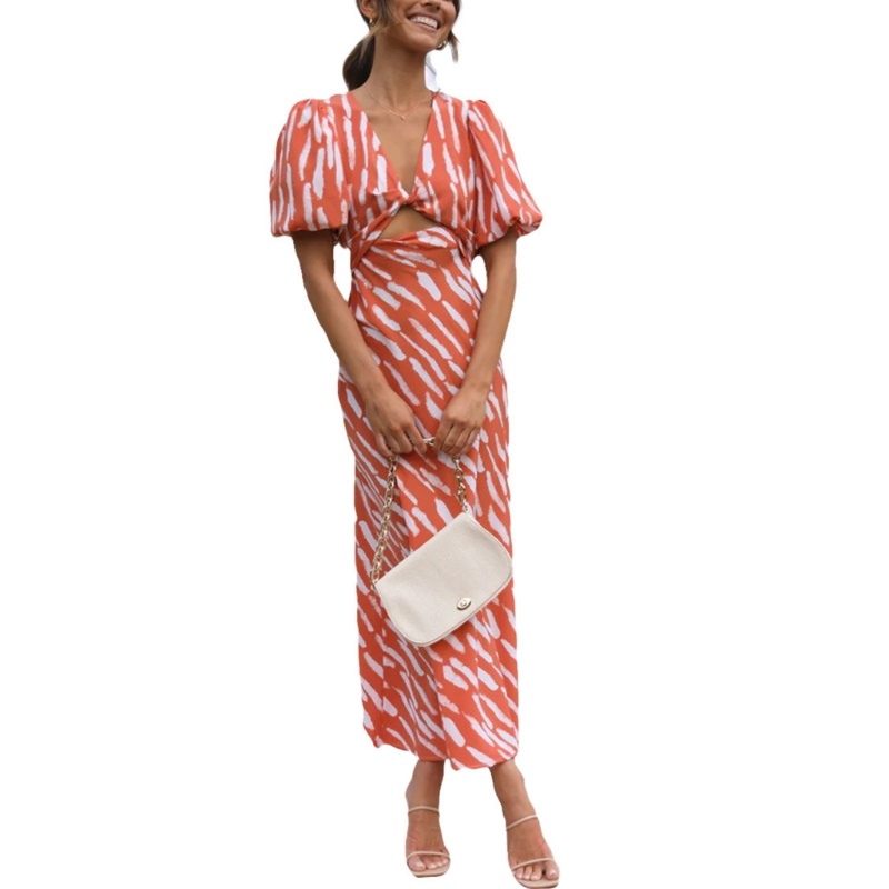 Đầm Ôm Dáng Tay Phồng Phối Bèo Thanh Lịch Quyến Rũ Cho Nữ