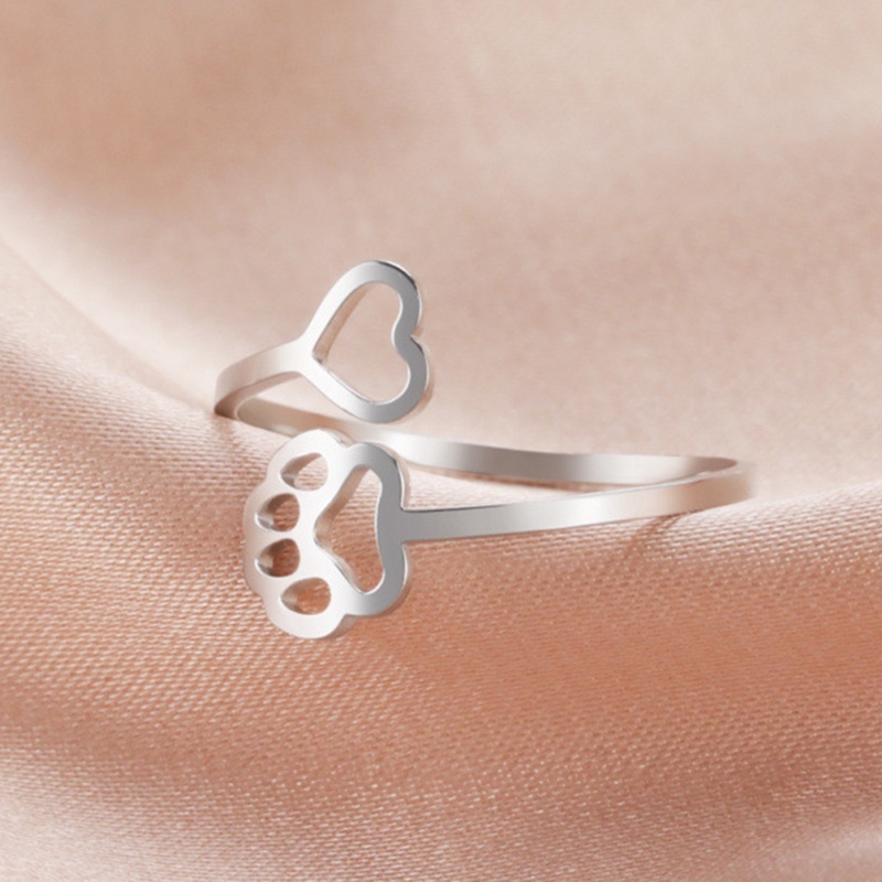 Ygt Nhẫn Thép Không Gỉ Hình Dấu Chân Chó / Mèo Dễ Thương Có Thể Điều Chỉnh Kích Cỡ Dành Cho Nữ