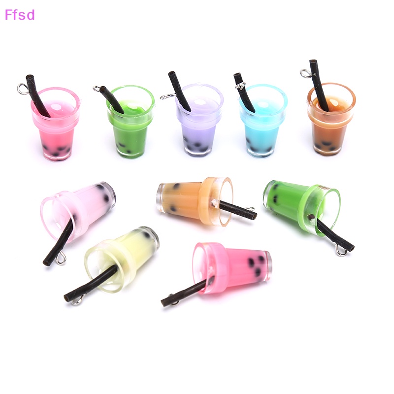 {Ffsd} Set 10 Mặt Dây Chuyền Làm Trang Sức Bằng Resin Hình Trà Sữa DIY