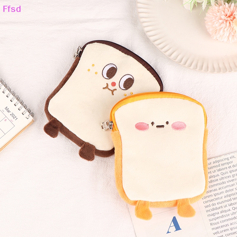 {Ffsd} Ví Đựng Tiền Xu / Tai Nghe / Chìa Khóa Bằng Lông Nhung Hình Bánh Mì Hoạt Hình Có Khóa Kéo Làm Quà