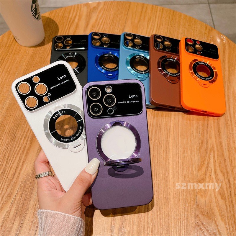 Ốp Điện Thoại Cứng Đục Toàn Diện Cửa Sổ Lớn Có Giá Đỡ Từ Tính Vô Hình Cho Iphone 14 13 12 Pro Max 11