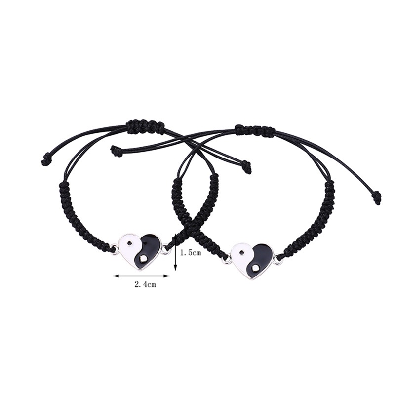 Ygt Set 2 Vòng Tay Dây Bện Mặt Hình Thái Cực Quyền Phong Cách Trung Hoa Cho Cặp Đôi