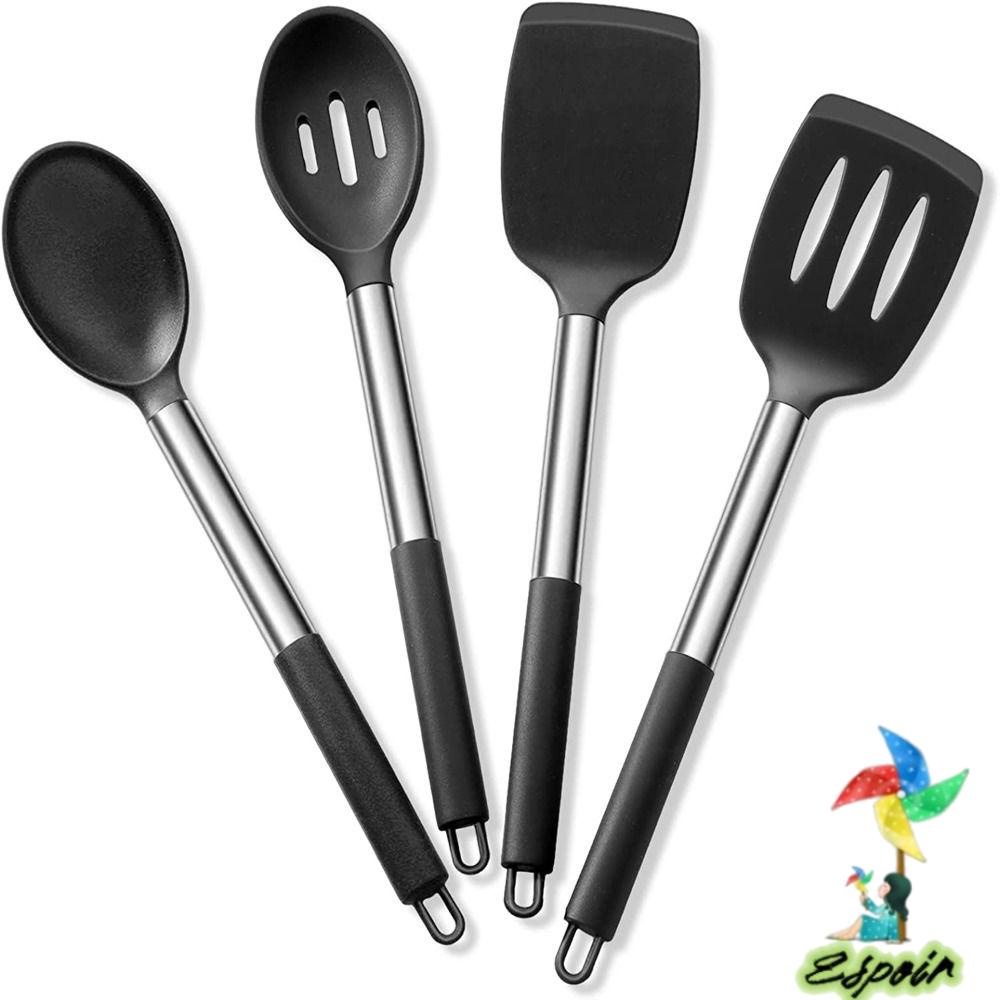 ESPO Bộ 4 Dụng Cụ Nấu Ăn Bằng Silicon Màu Đen Chống Dính Tiện Dụng Cho Nhà Bếp
