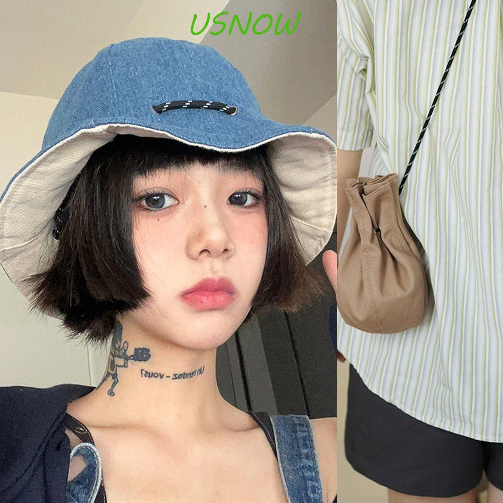 USNOW Mũ Bucket Dây Rút Hai Mặt Thoáng Khí Chống Nắng Hai Công Dụng Phong Cách Hàn Quốc Cho Nam
