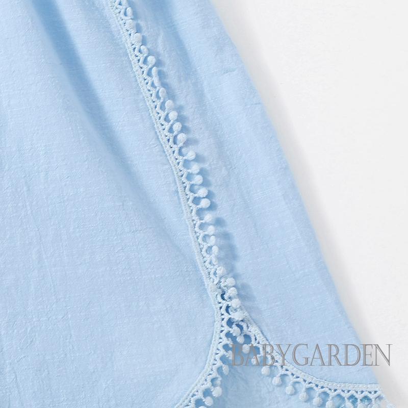 Bộ Áo Liền Quần Sát Nách Cổ Chữ V Phối Tua Rua Thời Trang Mùa Hè Cho Bé Gái