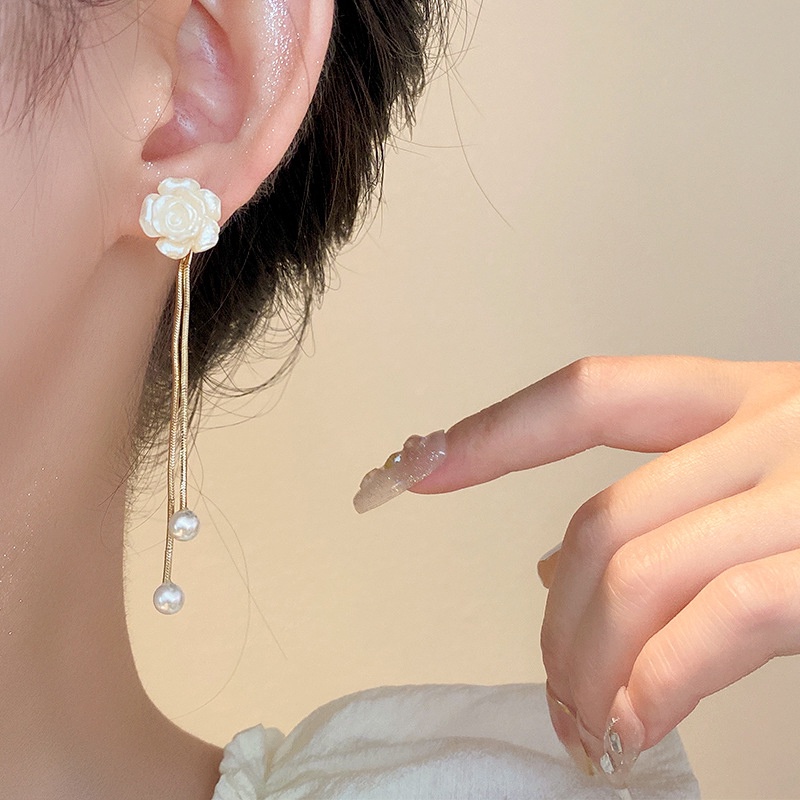 Bông Tai Mạ Bạc Hình Hoa Đính Ngọc Trai Sang Trọng Thời Trang Cho Nữ