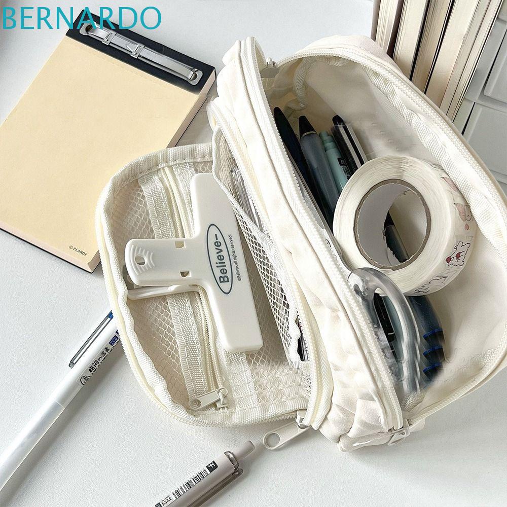 BERNARDO Túi Đựng Bút / Mỹ Phẩm Để Bàn Hai Ngăn Họa Tiết Hoạt Hình Phong Cách Hàn Quốc Sức Chứa Lớn