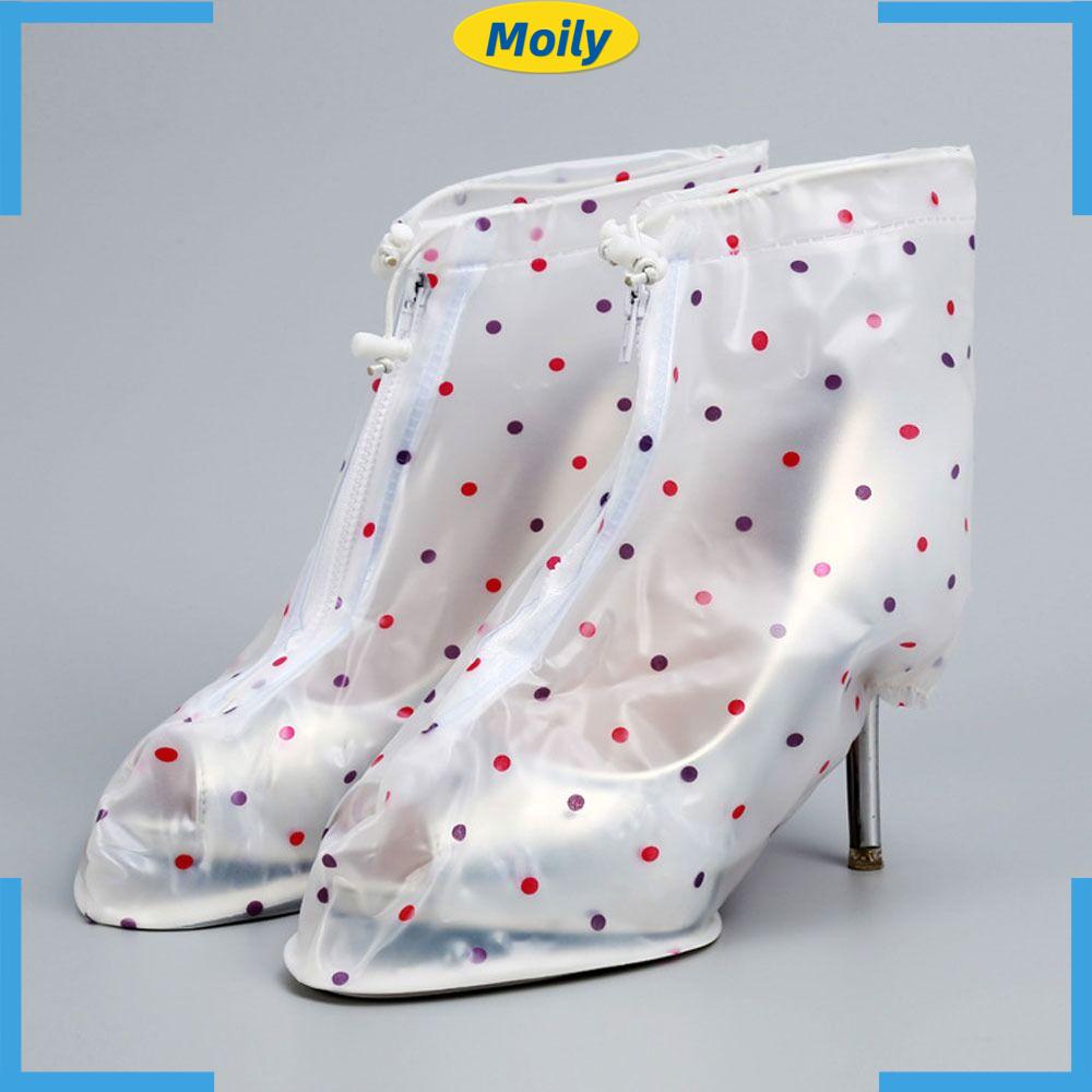 MOILYVN 1 Cặp Vỏ Bọc Giày Cao Gót Đi Mưa Họa Tiết Hoa / Chấm Bi Màu Trắng Có Thể Tái Sử Dụng