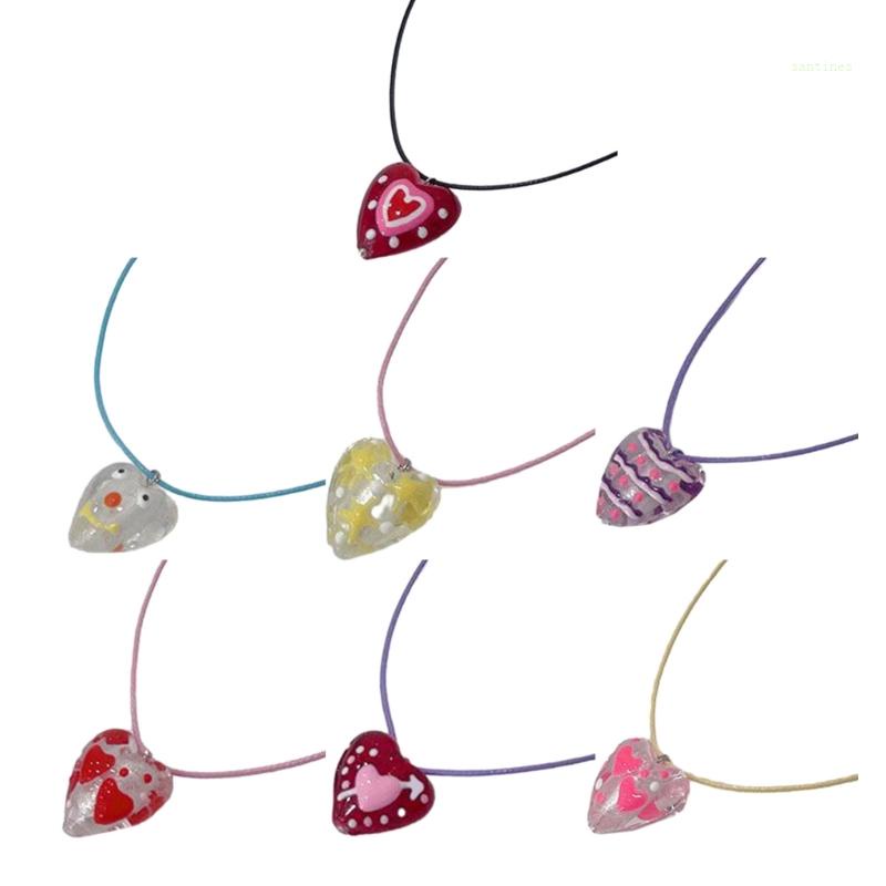 San * Dây Chuyền Mặt Hình Trái Tim Đơn Giản Dễ Phối Đồ Có Thể Điều Chỉnh Màu Sắc Phong Cách Âu Mỹ