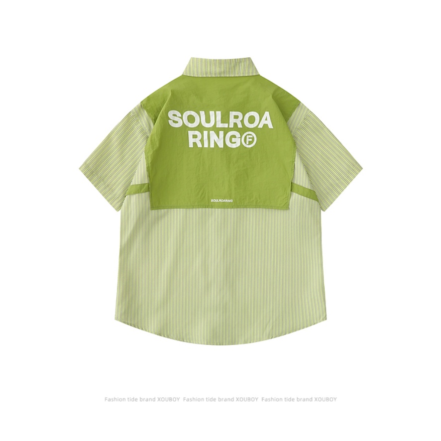 Áo Sơ Mi Giả Hai Lớp Tay Ngắn Kẻ Sọc Màu Sắc Tương Phản Phong Cách Retro Dành Cho Nam Giới