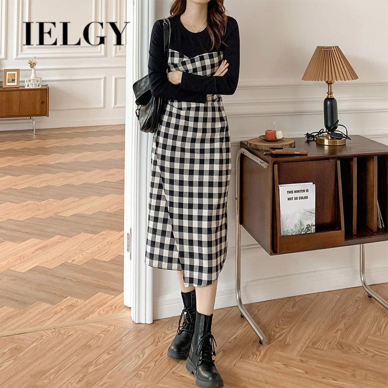 Đầm Dài Tay Phối Họa Tiết Caro Phong Cách Pháp Thời Trang Cao Cấp Cho Nữ