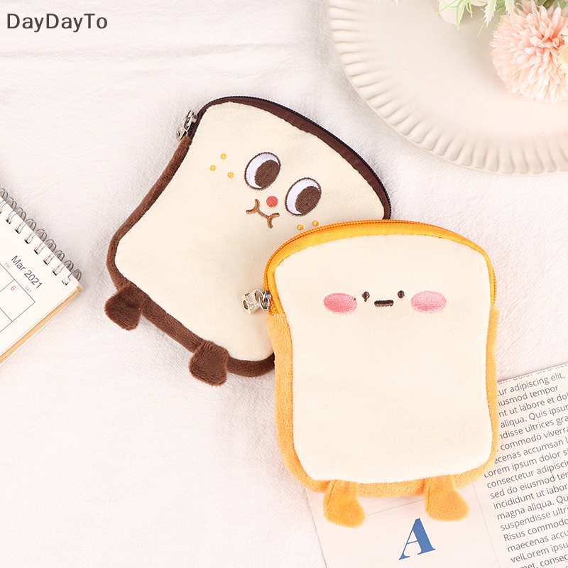Ví Đựng Tiền Xu / Tai Nghe / Chìa Khóa Bằng Lông Nhung Có Khóa Kéo Họa Tiết Bánh Mì Nướng Hoạt Hình Dành Cho Nữ