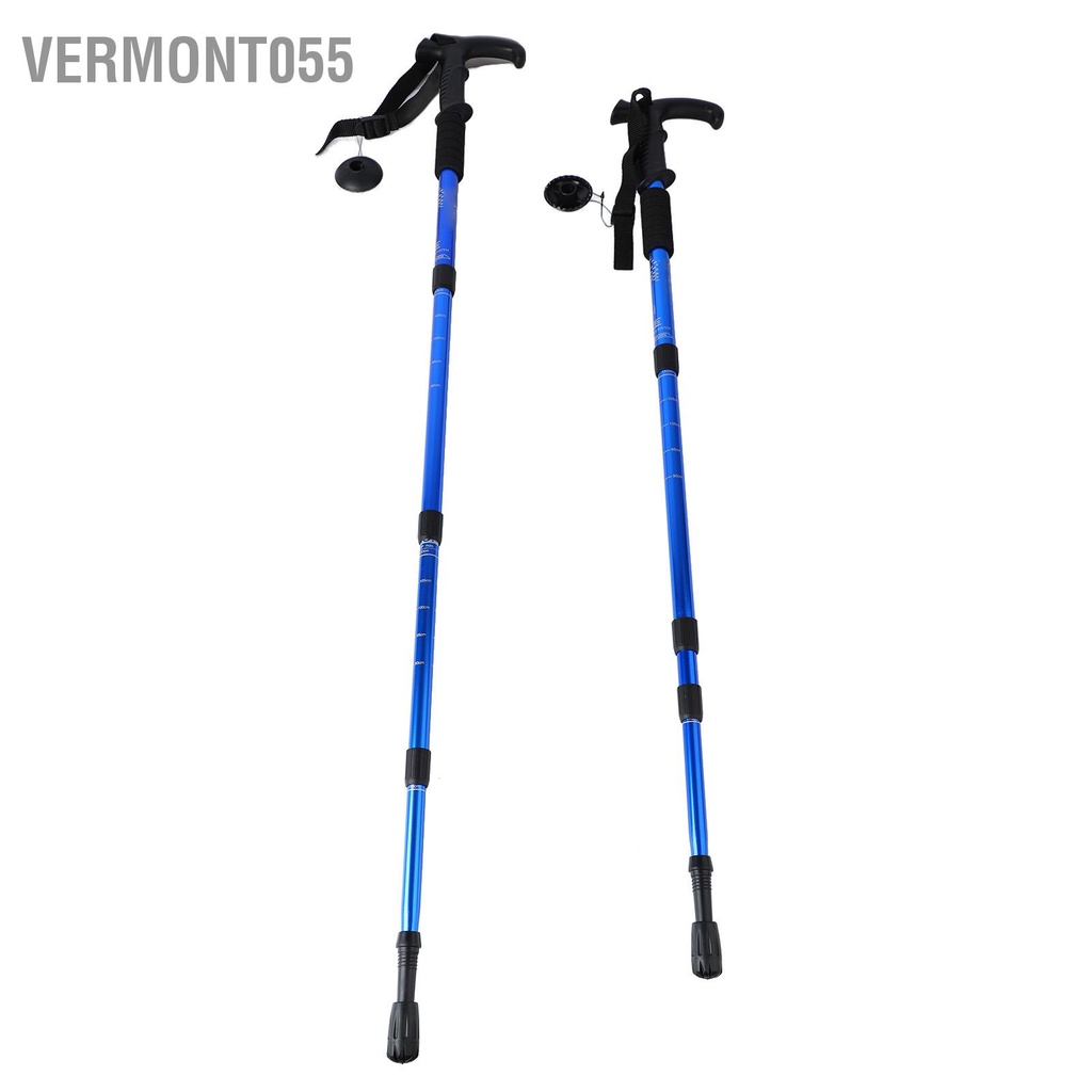 Vermont055 2 Gậy Có Thể Thu Vào 4 Phần Tay Cầm Cong Hợp Kim Nhôm Leo Núi Cho Đi Bộ Đường Dài Màu Xanh