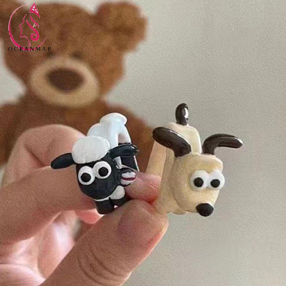 OCEANMAP Nhẫn Acrylic Tráng Men Hình Chú Cừu Dễ Thương Phong Cách Hàn Quốc