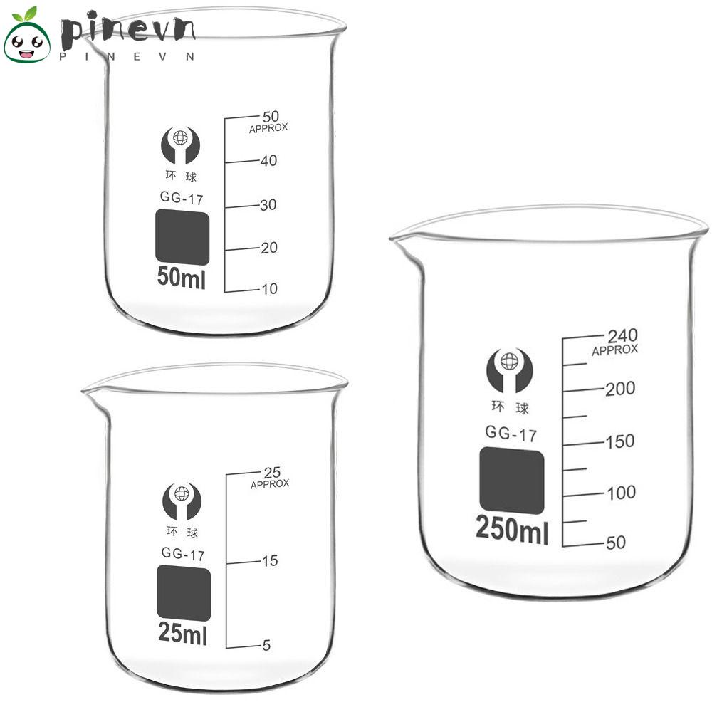 PINEVN Set 3 Bình Thí Nghiệm Bằng Thủy Tinh Trong Suốt 25ml 50ml 250ml