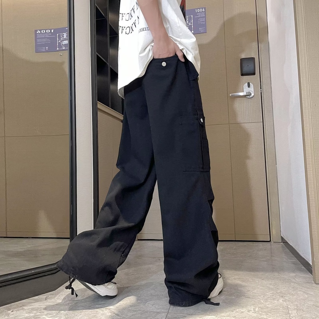 Quần Dài Ống Rộng Rút Dây Màu Xanh Dương Cổ Điển Hợp Thời Trang Cho Nam