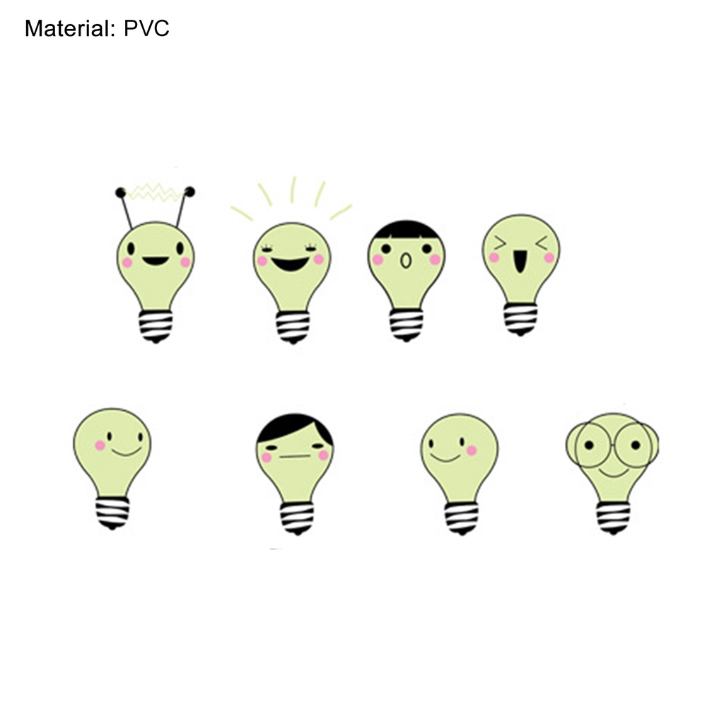 Set 8 Miếng Dán Tường Trang Trí Hình Bóng Đèn Phát Sáng Trong Tối