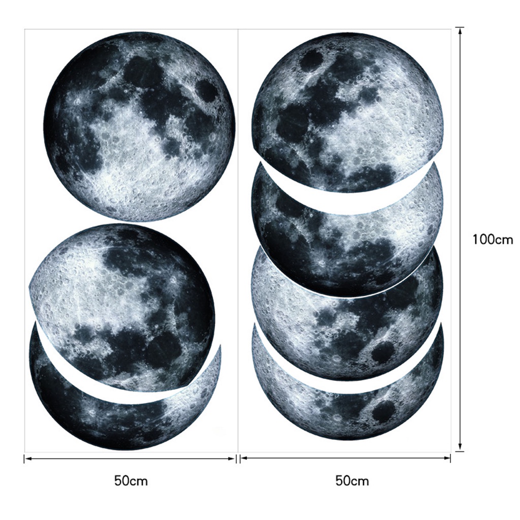 Set 2 Miếng Dán Tường / Cửa Sổ Trang Trí Nội Thất Hình Mặt Trăng Bằng PVC Tự Dính Chống Thấm Nước