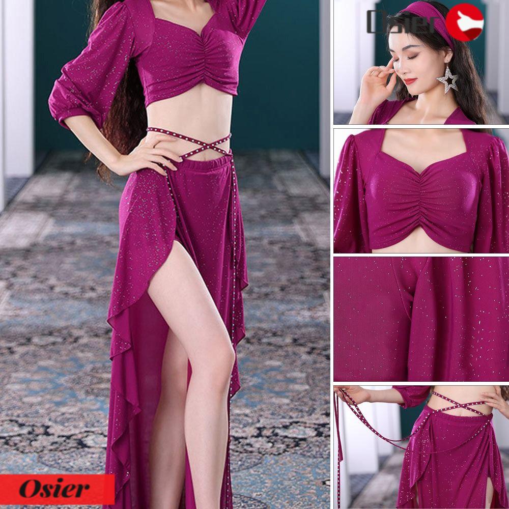 OSIER1 Bộ Trang Phục Múa Bụng 2 Mảnh Tay Lửng Lấp Lánh Cho Nữ
