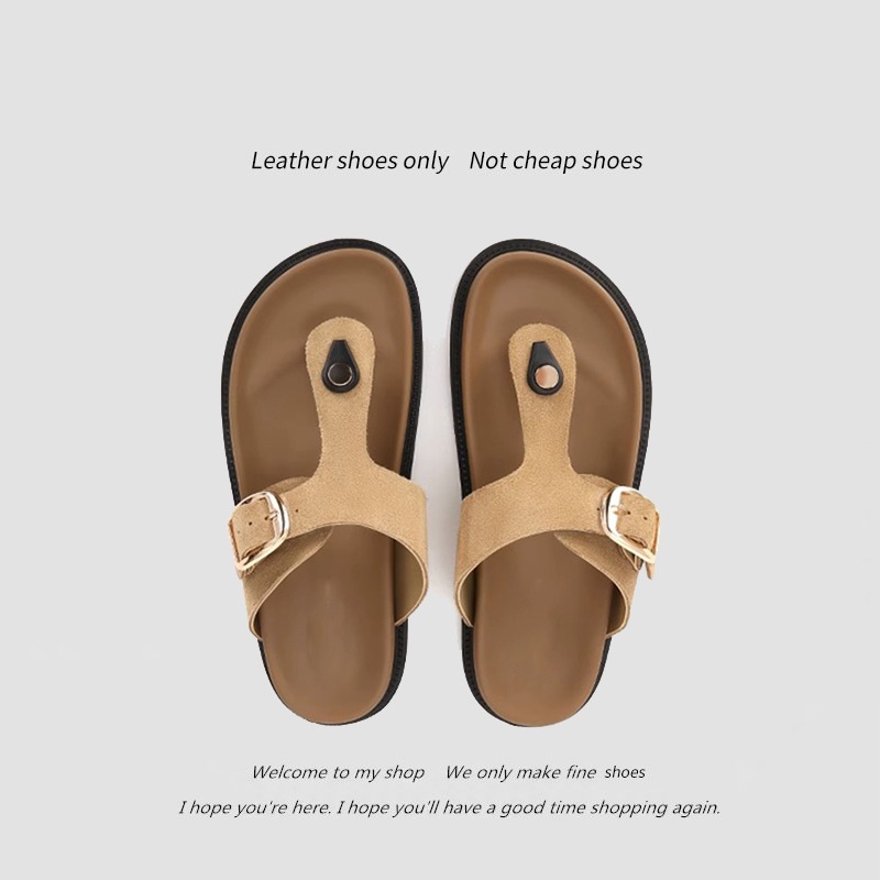Duoya Tóc Thẳng ~ [Hàng Có Sẵn] [Hàng Có Sẵn] Dép Xỏ Ngón Bằng Da Mềm Mại Có Khóa Cài Dày Dặn Đi Biển Cho Nữ Miễn Phí Vận Chuyển