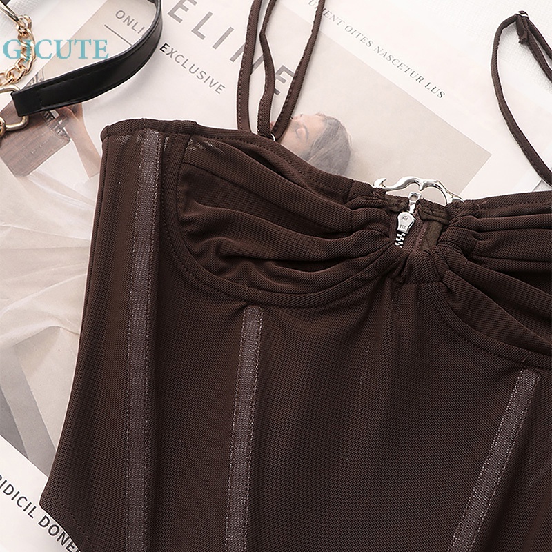 Áo Hai Dây Cổ Chữ V Màu Trơn Mùa Hè Gợi Cảm Cho Nữ