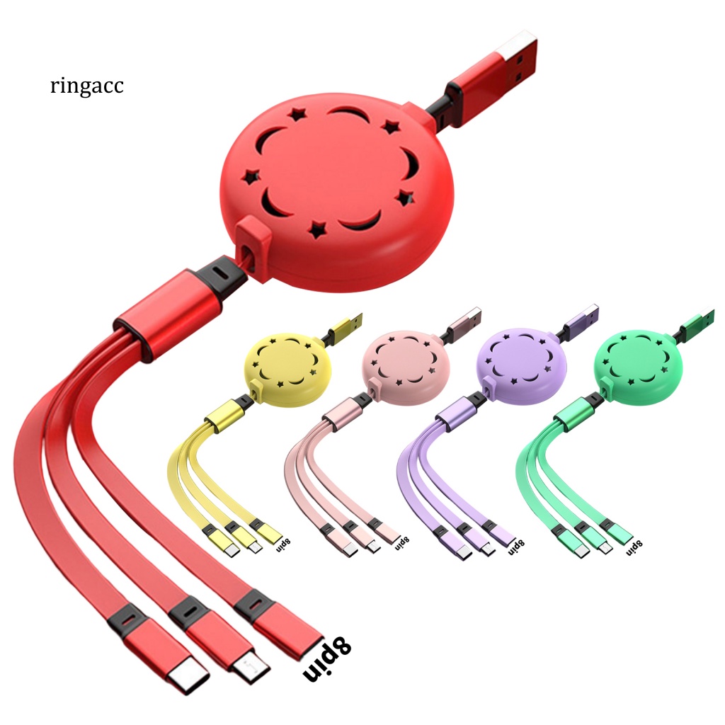 Dây Cáp Sạc RGA 3 Trong 1 Cổng Micro USB Type-C 8Pin Cho Điện Thoại