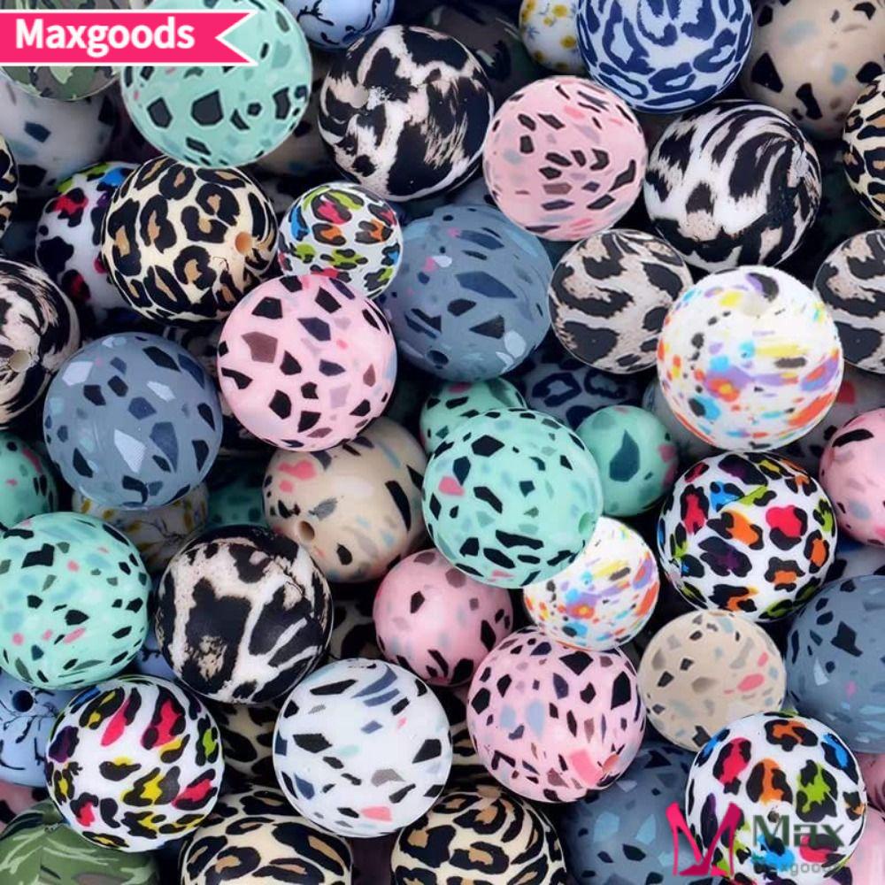 MAXG Bộ 50 Hạt Silicone Xỏ Lỗ Tròn 15mm Họa Tiết Da Báo Nhiều Màu Sắc Làm Trang Sức Thủ Công