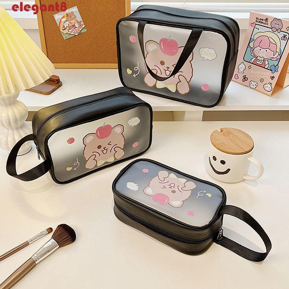 ELEGANT Túi Đựng Mỹ Phẩm Bằng PVC Trong Suốt Chống Thấm Nước Họa Tiết Hoạt Hình Xinh Xắn