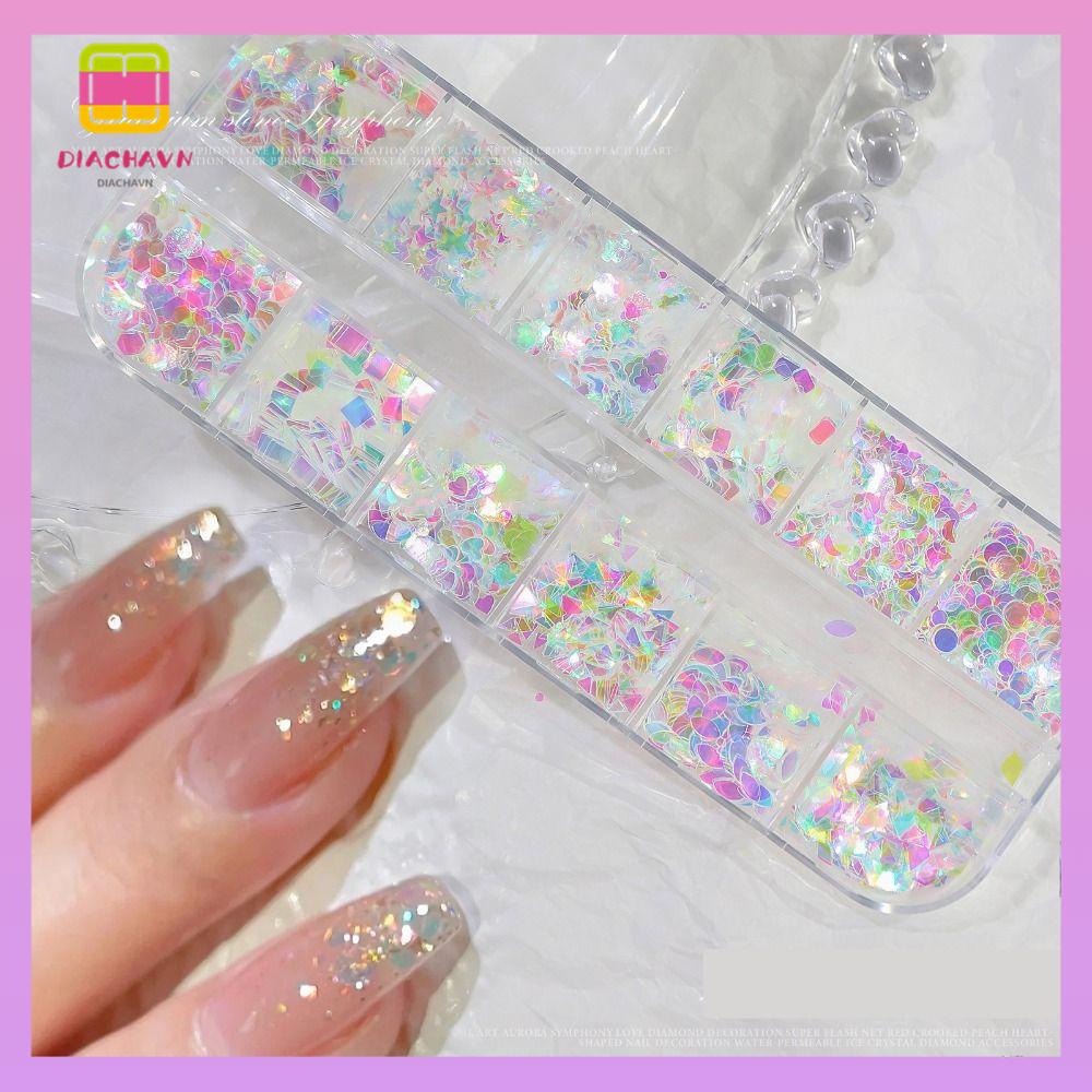 DIACHAVN Hộp Kim Tuyến Lấp Lánh Trang Trí Móng Tay Thời Trang