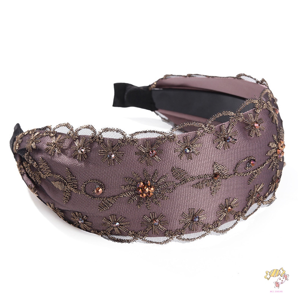 YADORNOS  Băng Đô Cài Tóc Bản Rộng Thêu Họa Tiết Đính Pha Lê