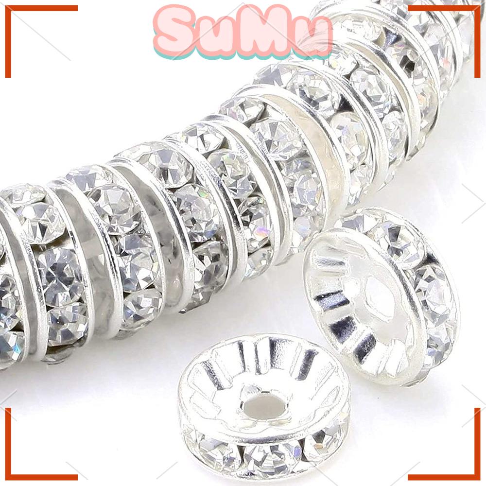 SUMU Set 200 Hạt Xâu Chuỗi 8mm Mạ Vàng / Bạc Làm Trang Sức
