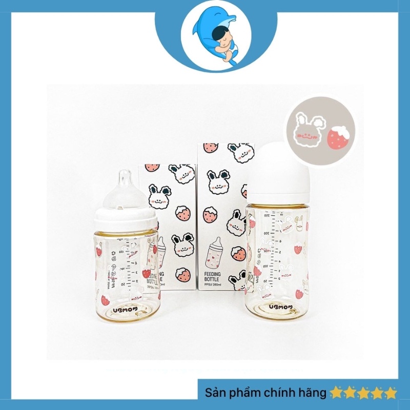 Bình sữa Ubmom họa tiết Hàn Quốc chất liệu PPSU dung tích 200/280ml cho bé tặng kèm tay cầm