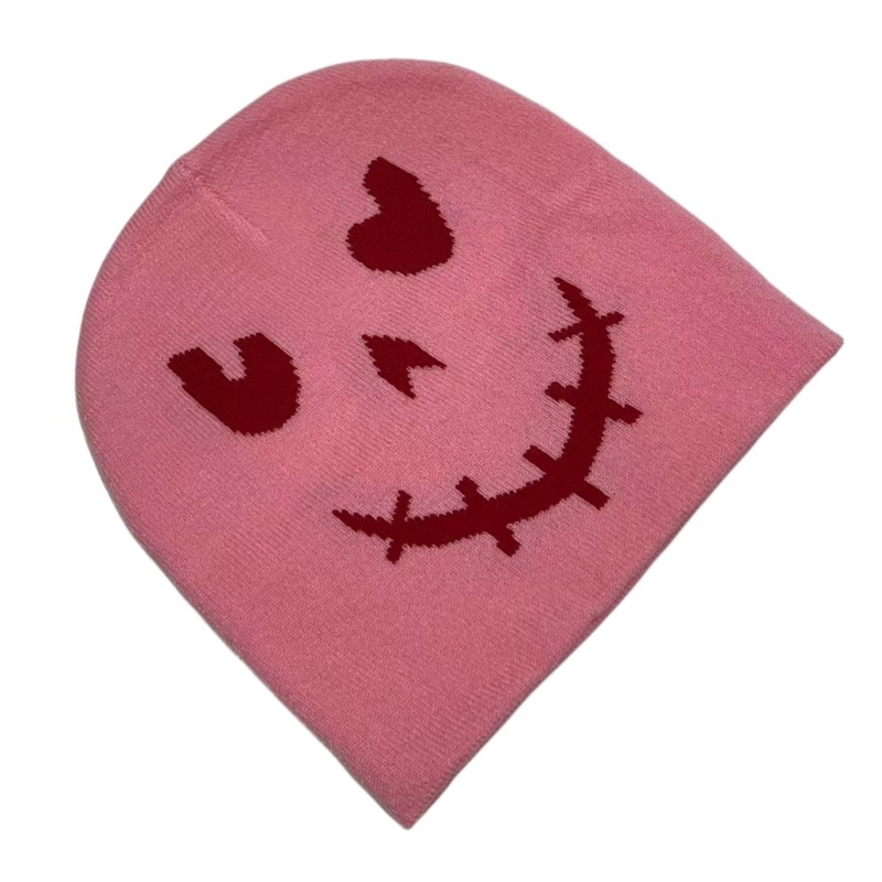 Mũ Đan Len Thủ Công Họa Tiết Biểu Tượng Cảm Xúc Chống Gió Ngoài Trời Cho Nữ