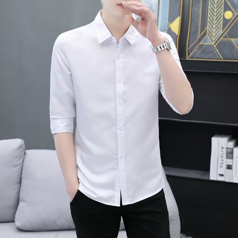 Áo Sơ Mi Tay Dài 3 4 Màu Trơn Đơn Giản Phong Cách Hàn Quốc Cho Nam Giới