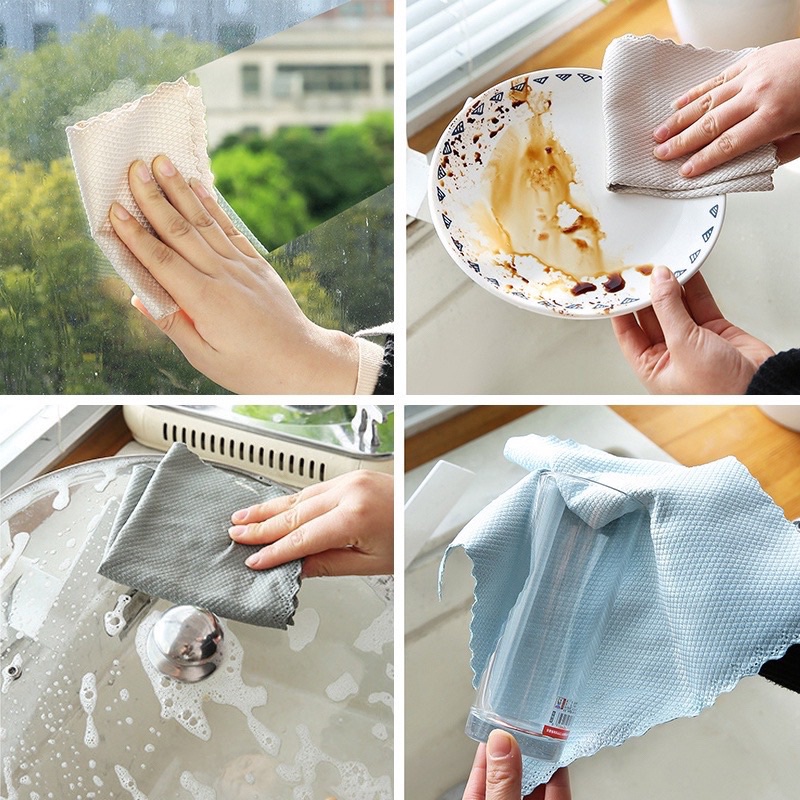 Khăn Lau Vảy Cá, Khăn Lau Chén Bát Siêu Sạch Không Rụng Lông, Không Để Lại Vết