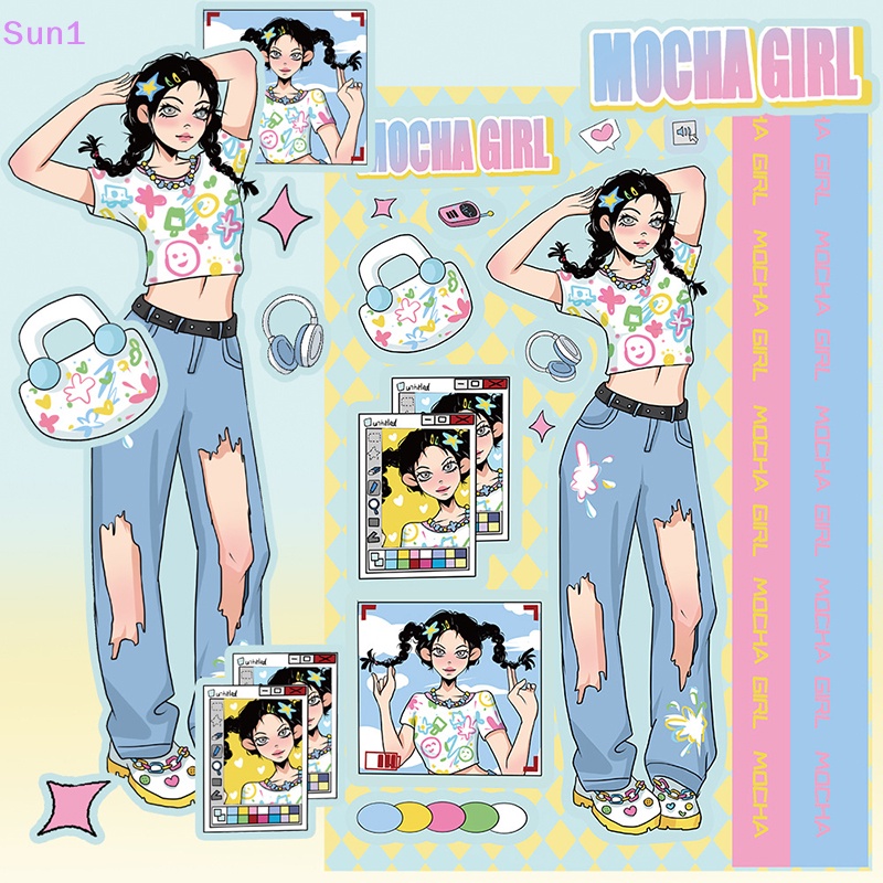 Set 8 Miếng Dán Chống Nước Hình Cô Gái Mocha Graffiti Trang Trí Laptop / Sổ Tay / Vali / Điện Thoại / Đồ Chơi Trẻ Em DIY