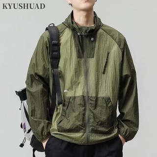 Kyushuad Áo Khoác Có Mũ Trùm Chống Nắng Tia UV Phối Màu Tương Phản Kiểu retro Nhật Bản