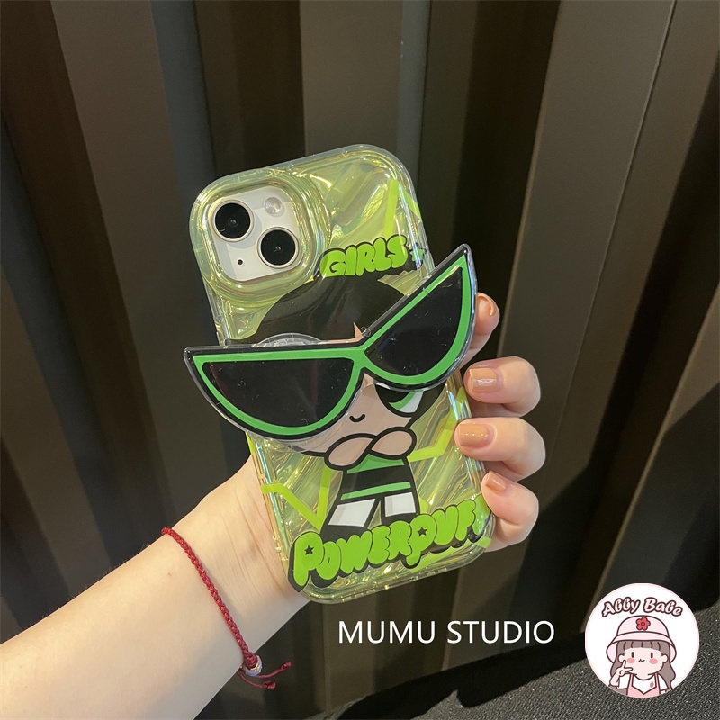 Ốp Điện Thoại TPU Mềm Họa Tiết Powerpuff Girls Gắn Giá Đỡ + Ngăn Đựng Thẻ Chống Bẩn IPhone 14 Pro Max 12 11 Pro Max X XS XR 7Plus