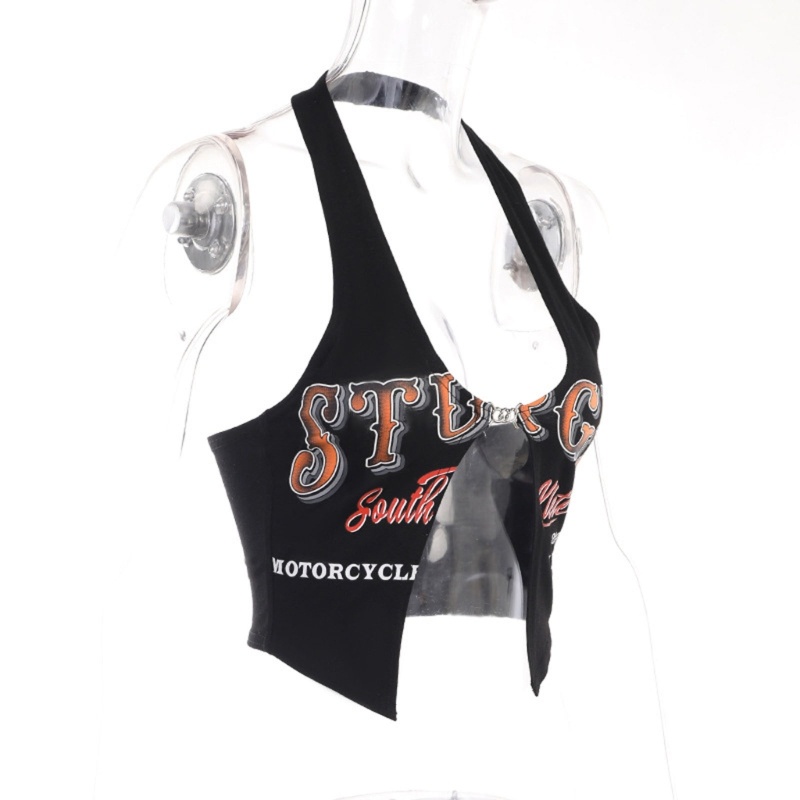 Áo Croptop Hai Dây Hở Lưng In Chữ Y2K Thời Trang Mùa Hè Quyến Rũ Cho Nữ