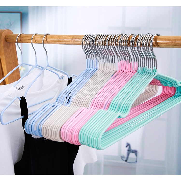 Set 10 móc treo quần áo, mắc áo, móc sắt bọc nhựa chống trơn trượt, chống gỉ set, nhiều màu