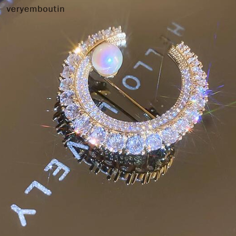 Ghim Cài Áo Hình Mặt Trăng Đính Ngọc Trai Nhân Tạo Thời Trang Cho Nam Nữ