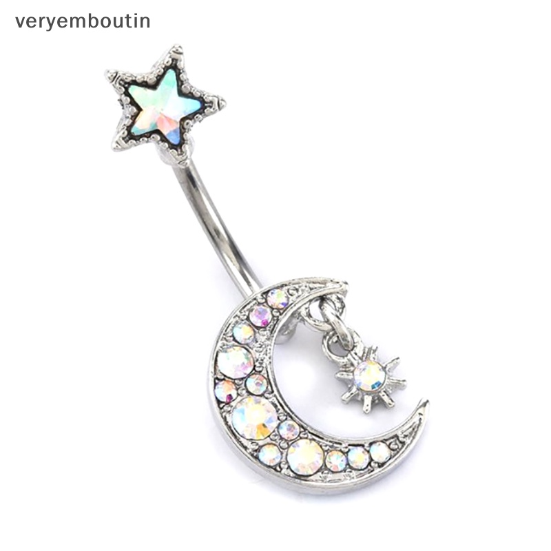 Khuyên Rốn Hình Ngôi Sao Mặt Trăng Đính Đá Pha Lê 14G