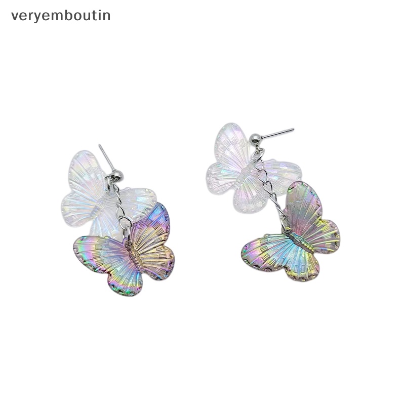 Bông Tai Hình Bướm Màu Laser Phong Cách Cổ Điển Thời Trang Xinh Xắn